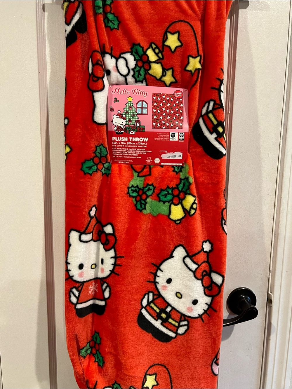 Hello Kitty Red Plush Throw Blanket with Holiday Print